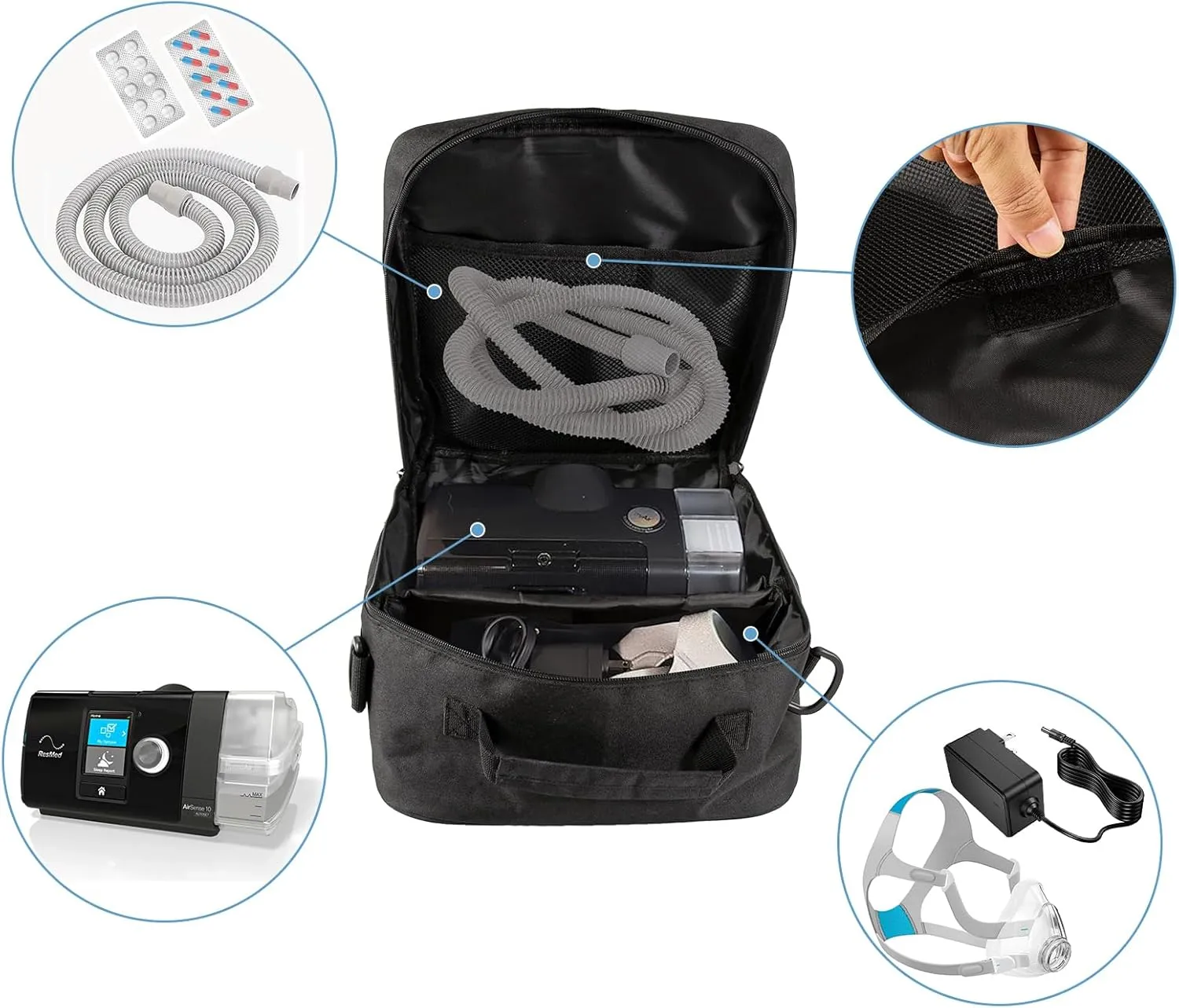 Travel Bag, Travel Carrying Bag Compatible with Airsense 10, Airsense 11, ResMed Air Mini, Dreamstation Machine and Accessories Storage Organizer Case (Bag Only) (Black)