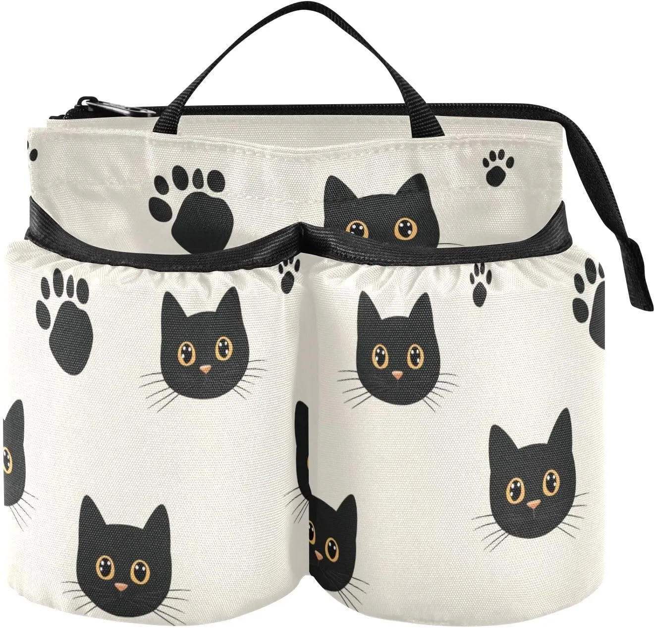 Travel Drink Cup Holder Folding Cartoon Minimalist Black Cats Travel Drink Bag with Strap Flight Attendants Businessmen Travelers