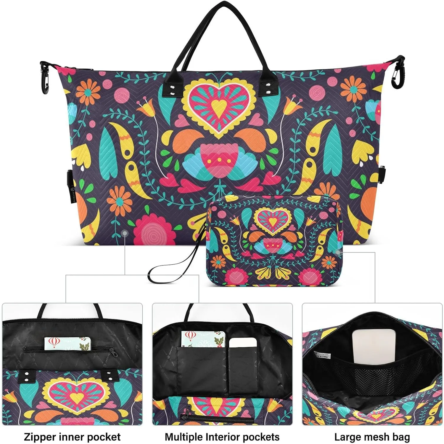 Travel Duffel Bag 2 pcs Sports Tote Gym Bag Quilted Luggage Set Large Carry-On Overnight Bag Weekend Travel Bag for Women Men