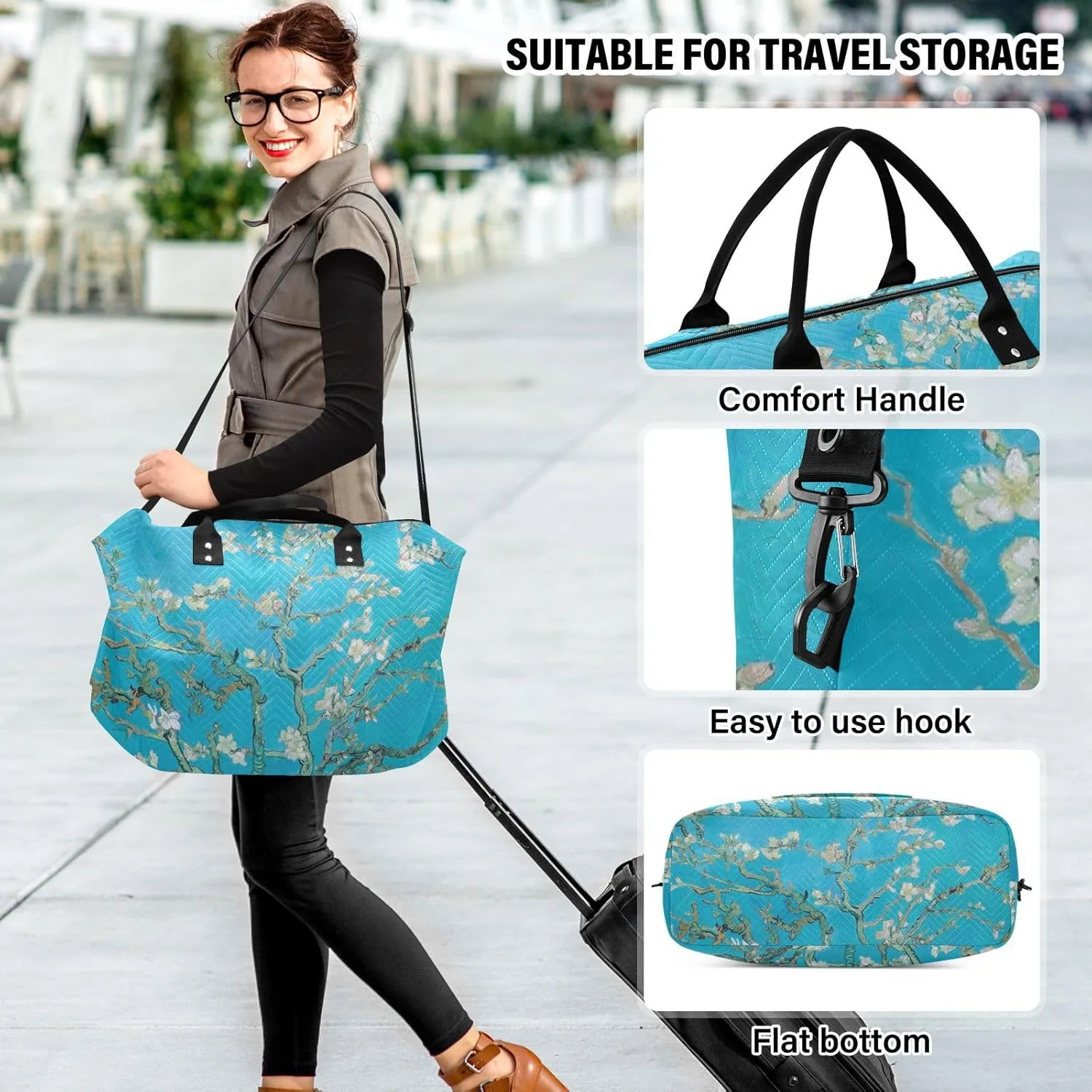 Travel Duffel Bag 2 pcs Sports Tote Gym Bag Quilted Luggage Set Large Carry-On Overnight Bag Weekend Travel Bag for Women Men