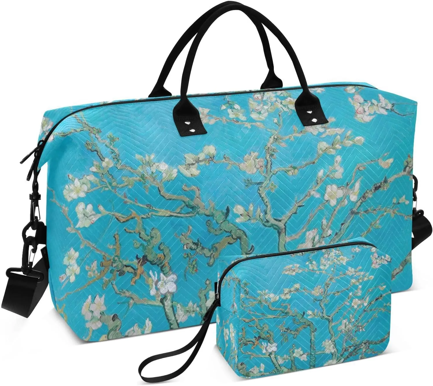 Travel Duffel Bag 2 pcs Sports Tote Gym Bag Quilted Luggage Set Large Carry-On Overnight Bag Weekend Travel Bag for Women Men