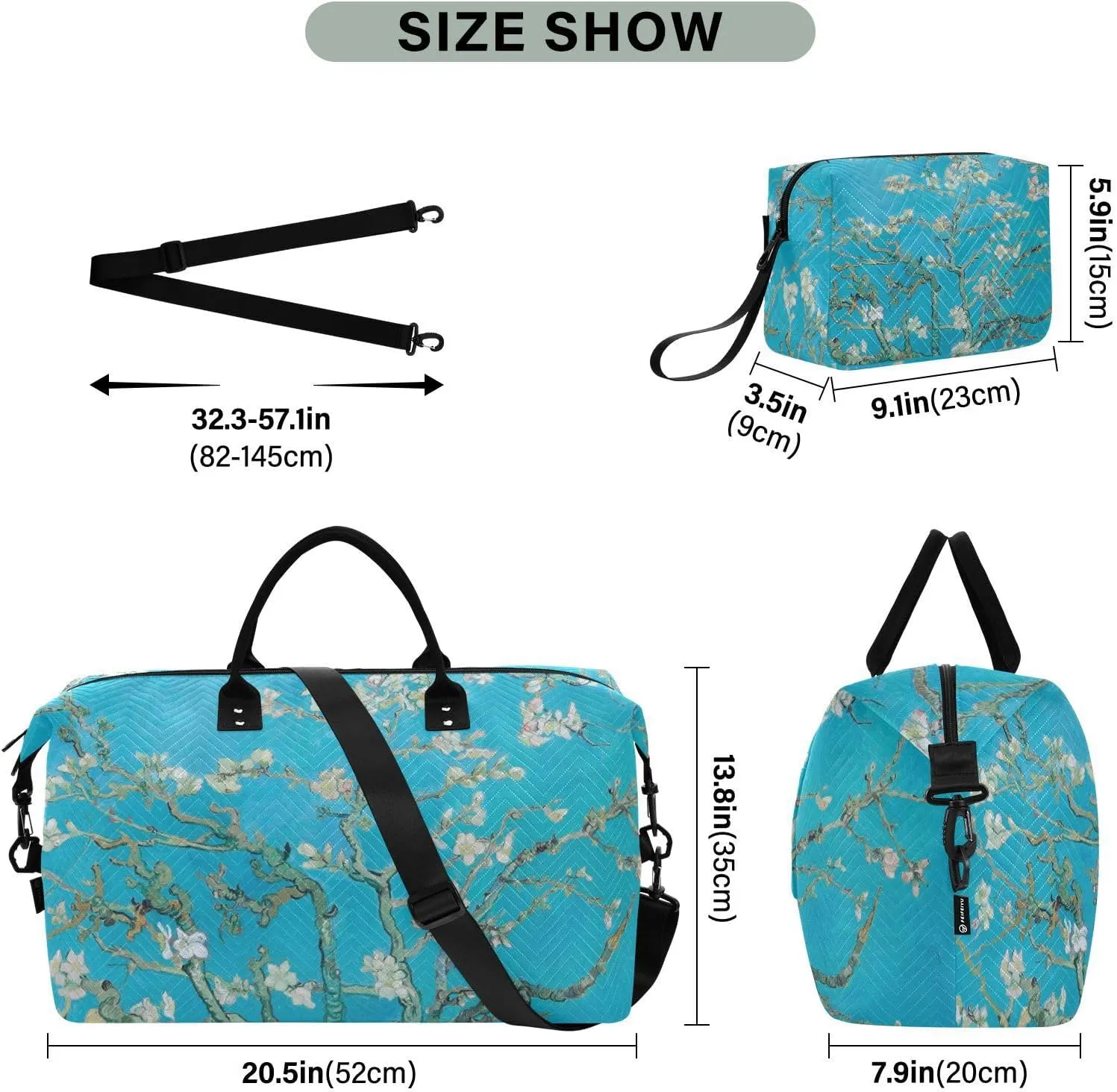 Travel Duffel Bag 2 pcs Sports Tote Gym Bag Quilted Luggage Set Large Carry-On Overnight Bag Weekend Travel Bag for Women Men