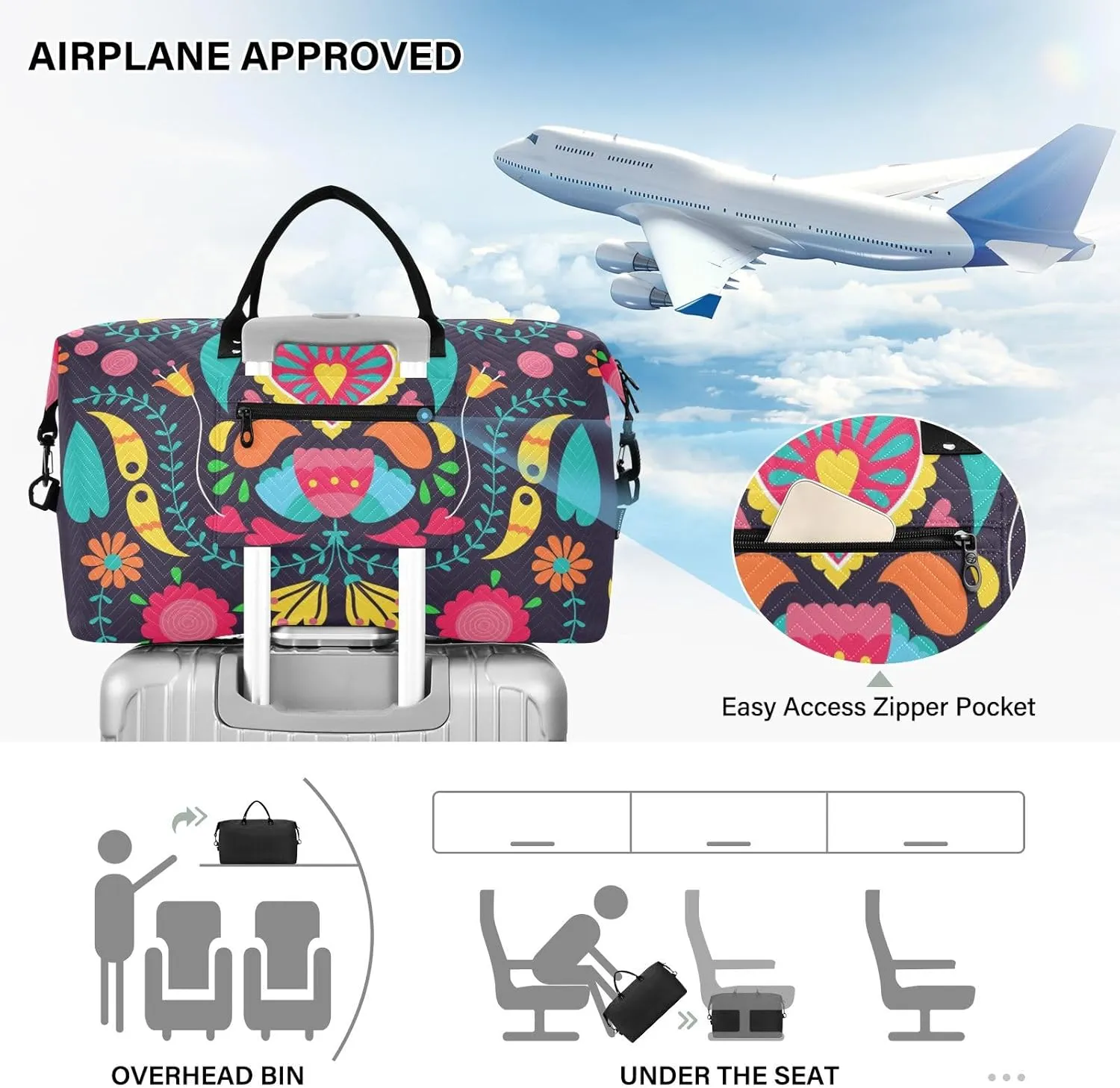 Travel Duffel Bag 2 pcs Sports Tote Gym Bag Quilted Luggage Set Large Carry-On Overnight Bag Weekend Travel Bag for Women Men