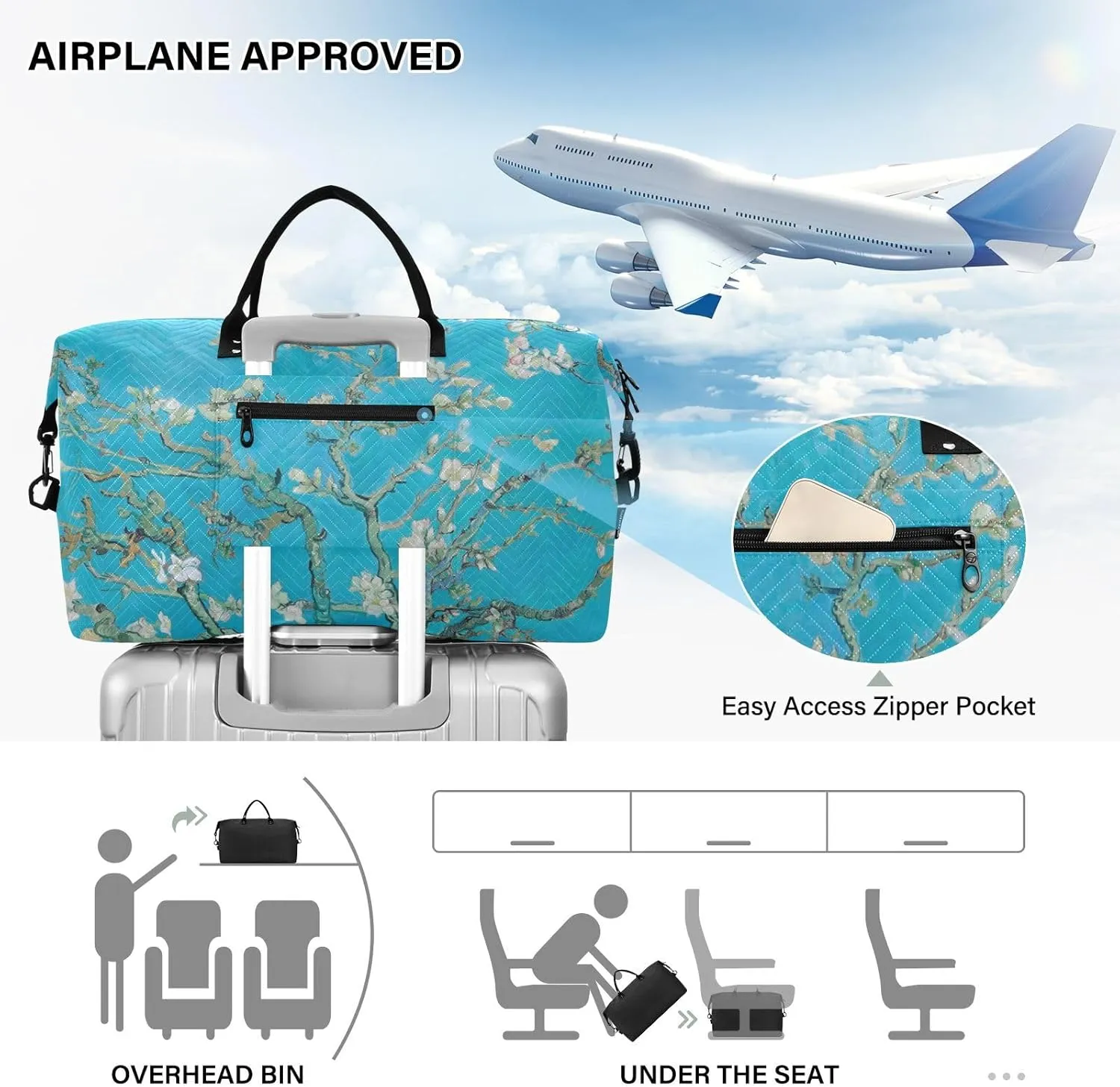 Travel Duffel Bag 2 pcs Sports Tote Gym Bag Quilted Luggage Set Large Carry-On Overnight Bag Weekend Travel Bag for Women Men