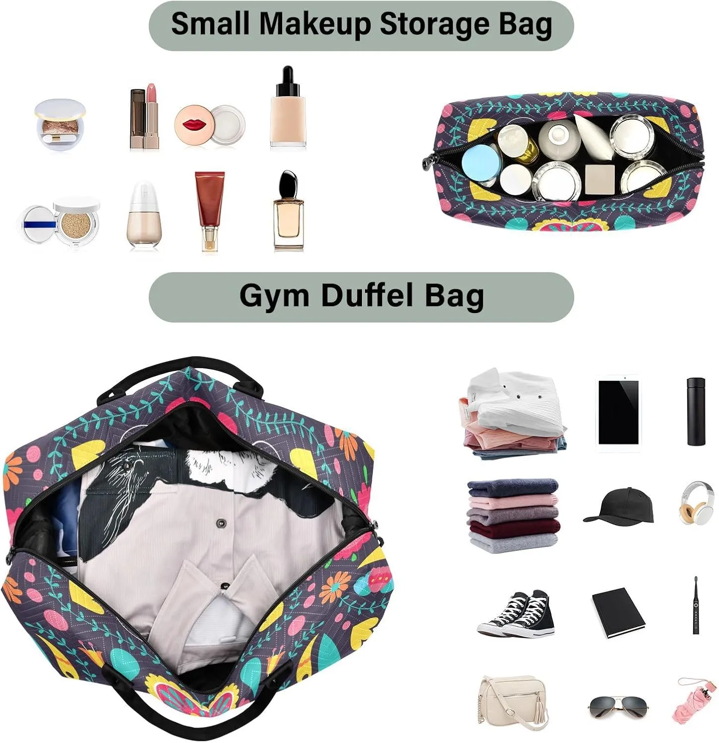 Travel Duffel Bag 2 pcs Sports Tote Gym Bag Quilted Luggage Set Large Carry-On Overnight Bag Weekend Travel Bag for Women Men