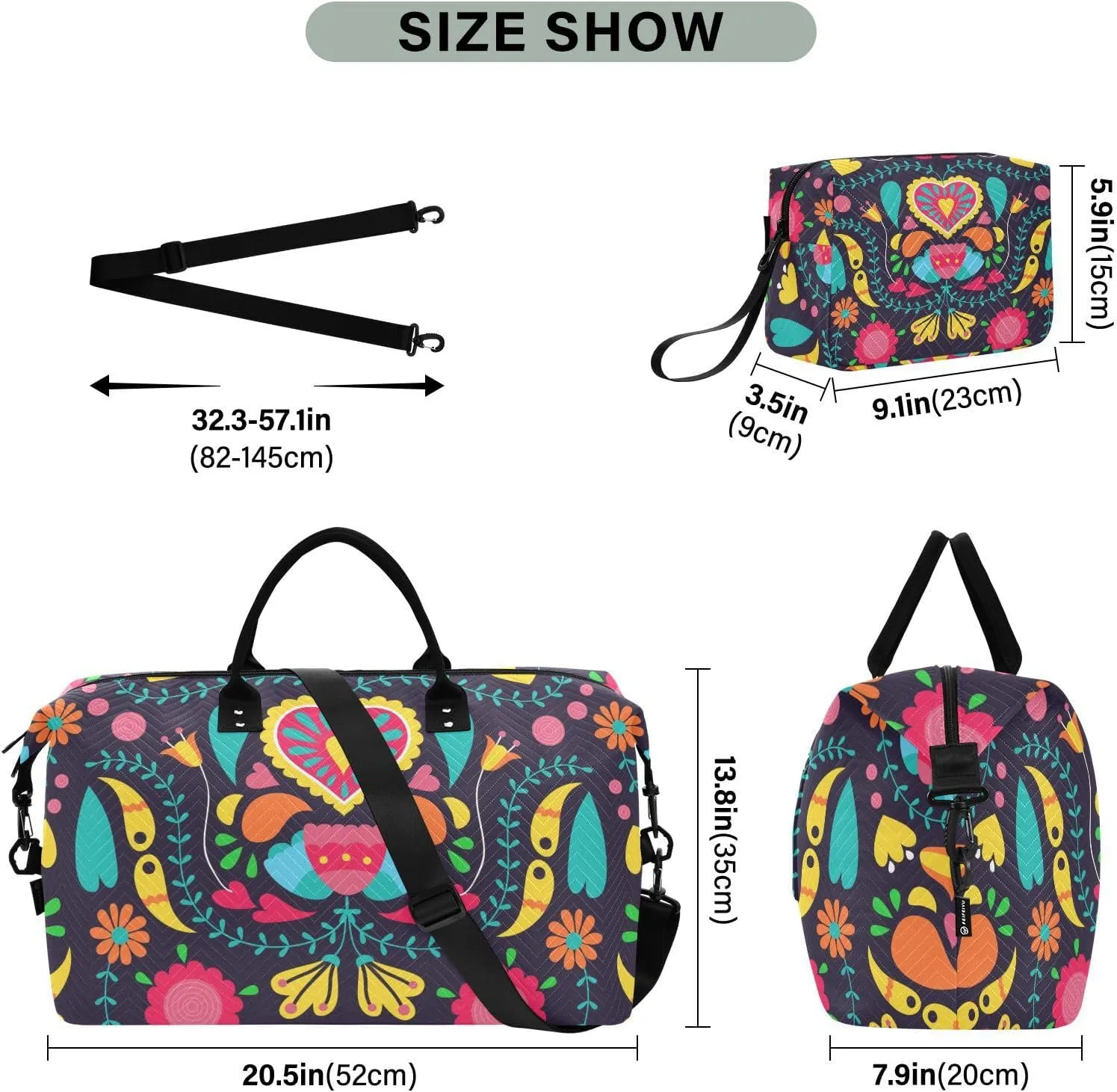 Travel Duffel Bag 2 pcs Sports Tote Gym Bag Quilted Luggage Set Large Carry-On Overnight Bag Weekend Travel Bag for Women Men