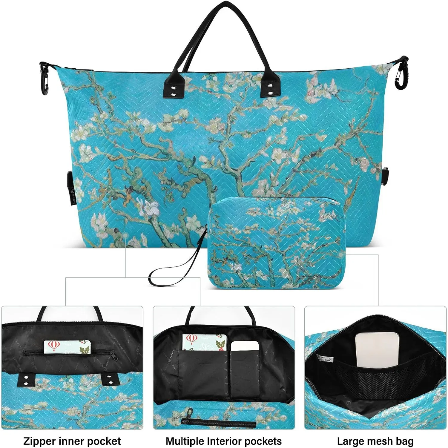Travel Duffel Bag 2 pcs Sports Tote Gym Bag Quilted Luggage Set Large Carry-On Overnight Bag Weekend Travel Bag for Women Men