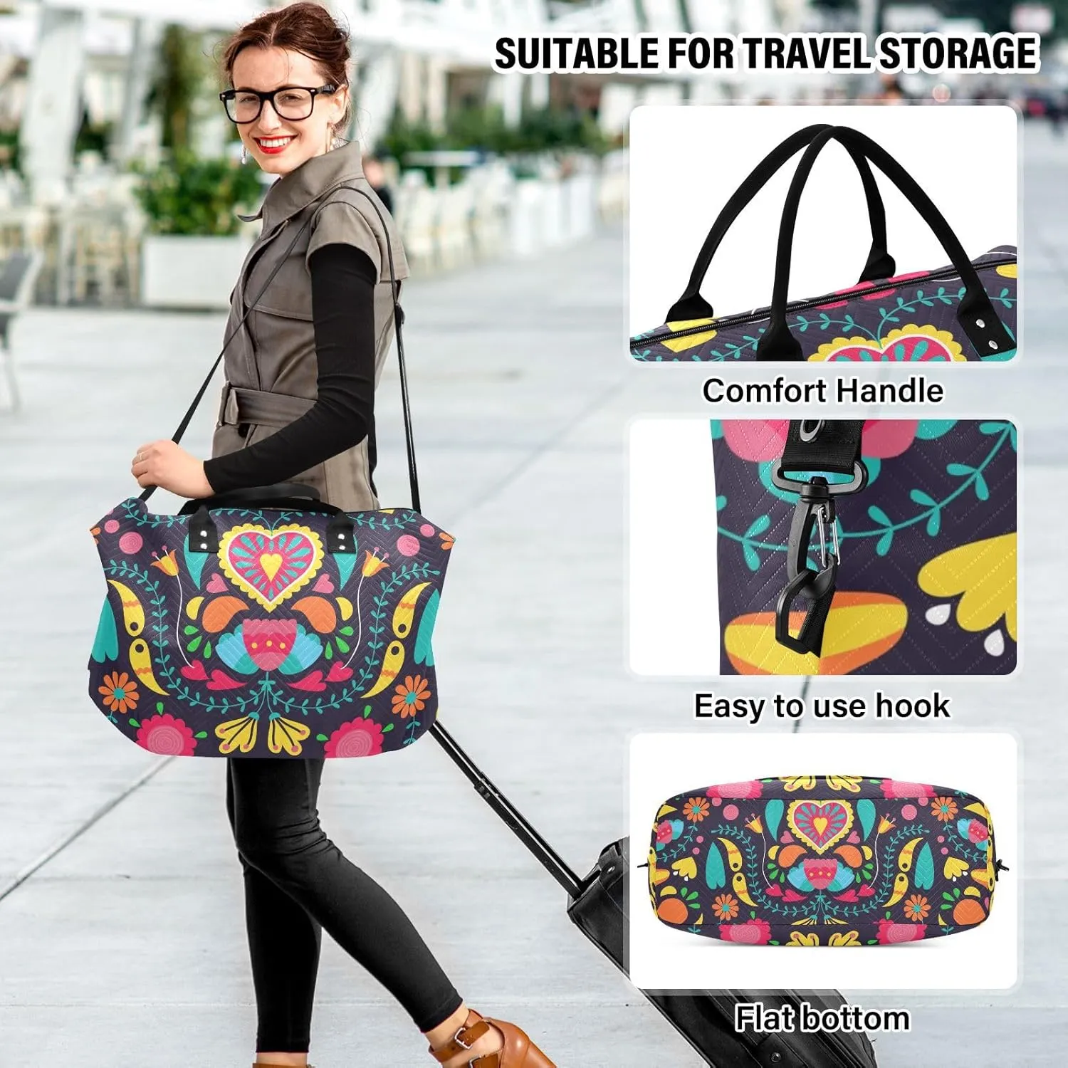 Travel Duffel Bag 2 pcs Sports Tote Gym Bag Quilted Luggage Set Large Carry-On Overnight Bag Weekend Travel Bag for Women Men