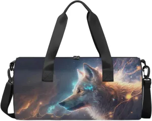 Travel Duffel Bag Cosmic Wolf Sports Gym Bag for Womens Mens, Waterproof Weekend Overnight Bag Lightweight Carry on Bag for Airplanes Yoga Dance Beach Swim Hospital Holdalls,A-1986