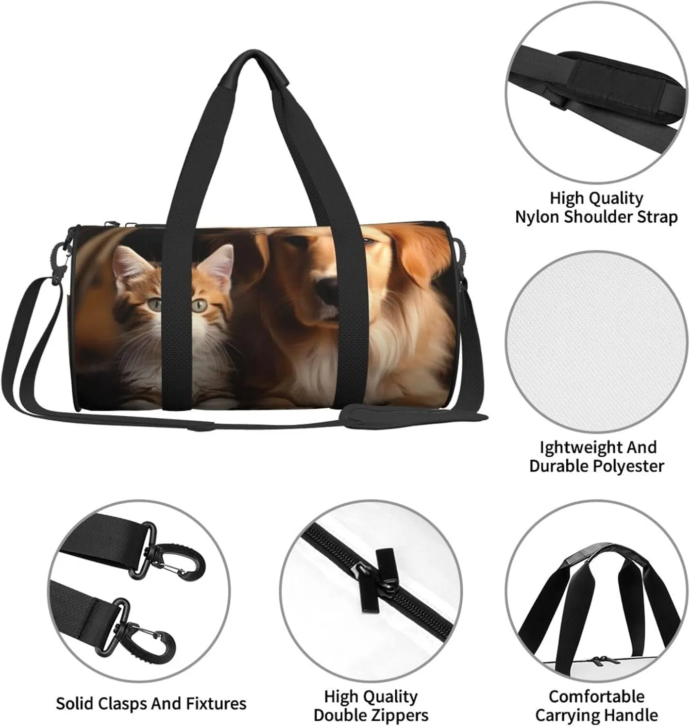Travel Duffel Bag Dog And Cat Weekender Overnight Bag For Men Women Large Capacity Sports Gym Bag Canvas Carry On Tote Bags For Travel Yoga