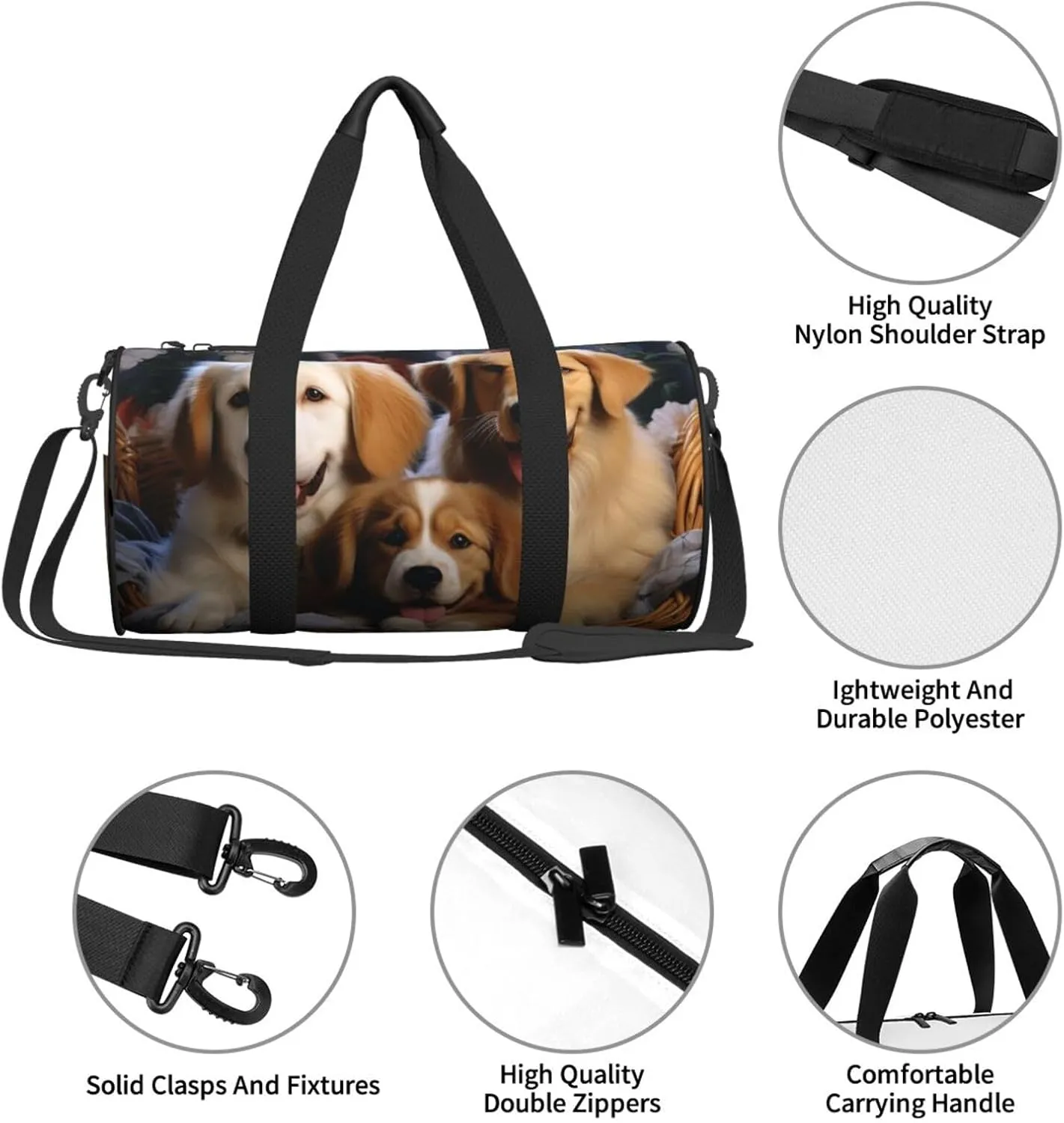 Travel Duffel Bag Dog Baskets And Dogs Weekender Overnight Bag For Men Women Large Capacity Sports Gym Bag Canvas Carry On Tote Bags For Travel Yoga