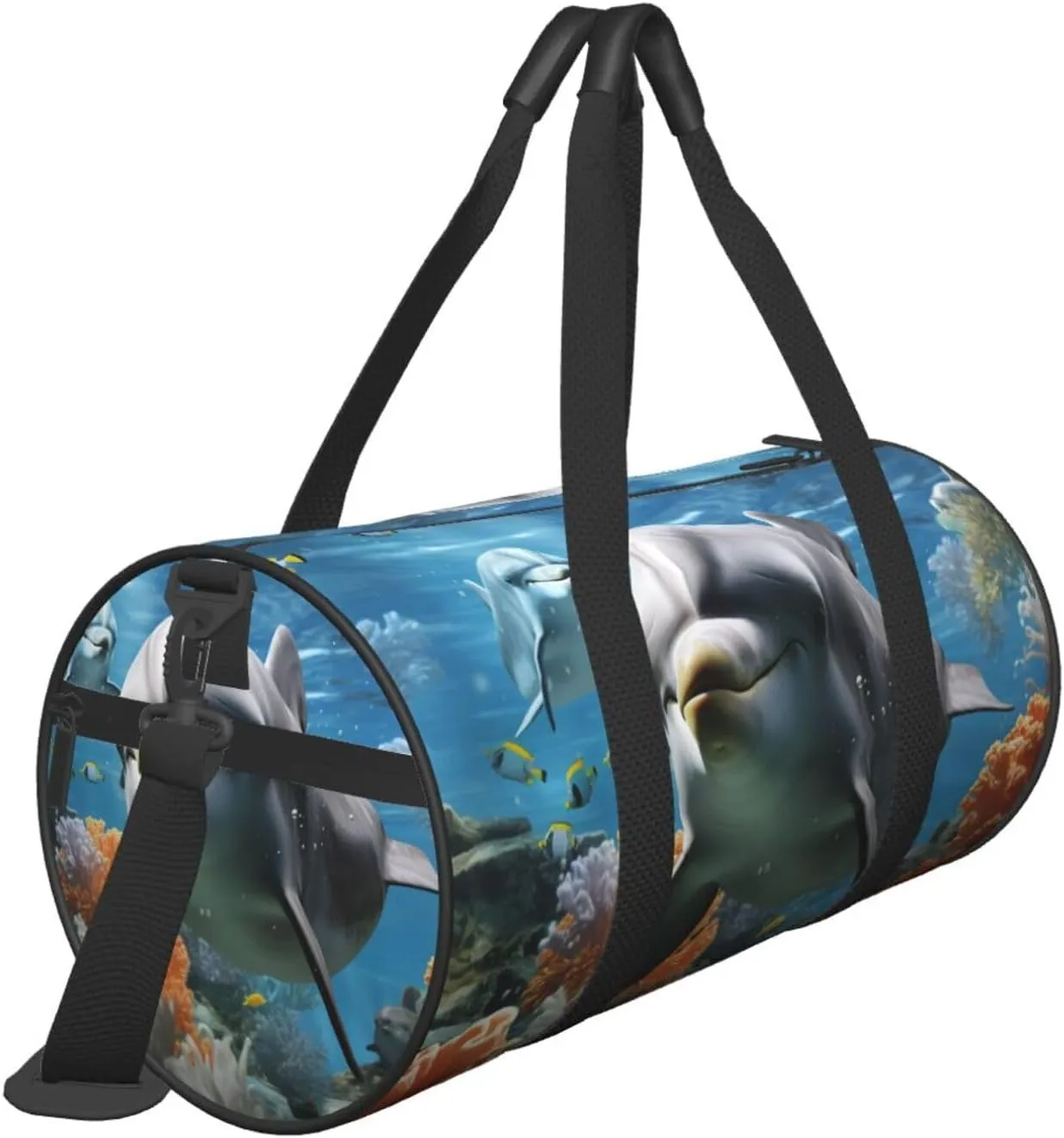 Travel Duffel Bag Dolphin In The Coral Reef Weekender Overnight Bag For Men Women Large Capacity Sports Gym Bag Canvas Carry On Tote Bags For Travel Yoga
