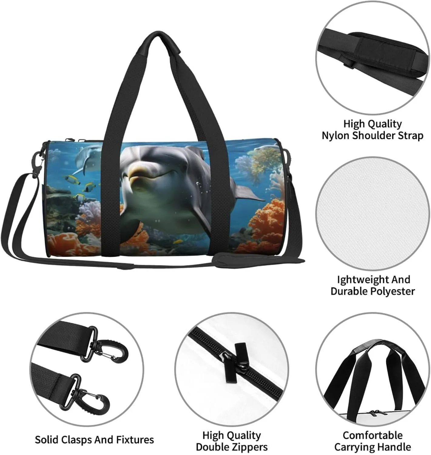 Travel Duffel Bag Dolphin In The Coral Reef Weekender Overnight Bag For Men Women Large Capacity Sports Gym Bag Canvas Carry On Tote Bags For Travel Yoga