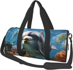 Travel Duffel Bag Dolphin In The Coral Reef Weekender Overnight Bag For Men Women Large Capacity Sports Gym Bag Canvas Carry On Tote Bags For Travel Yoga