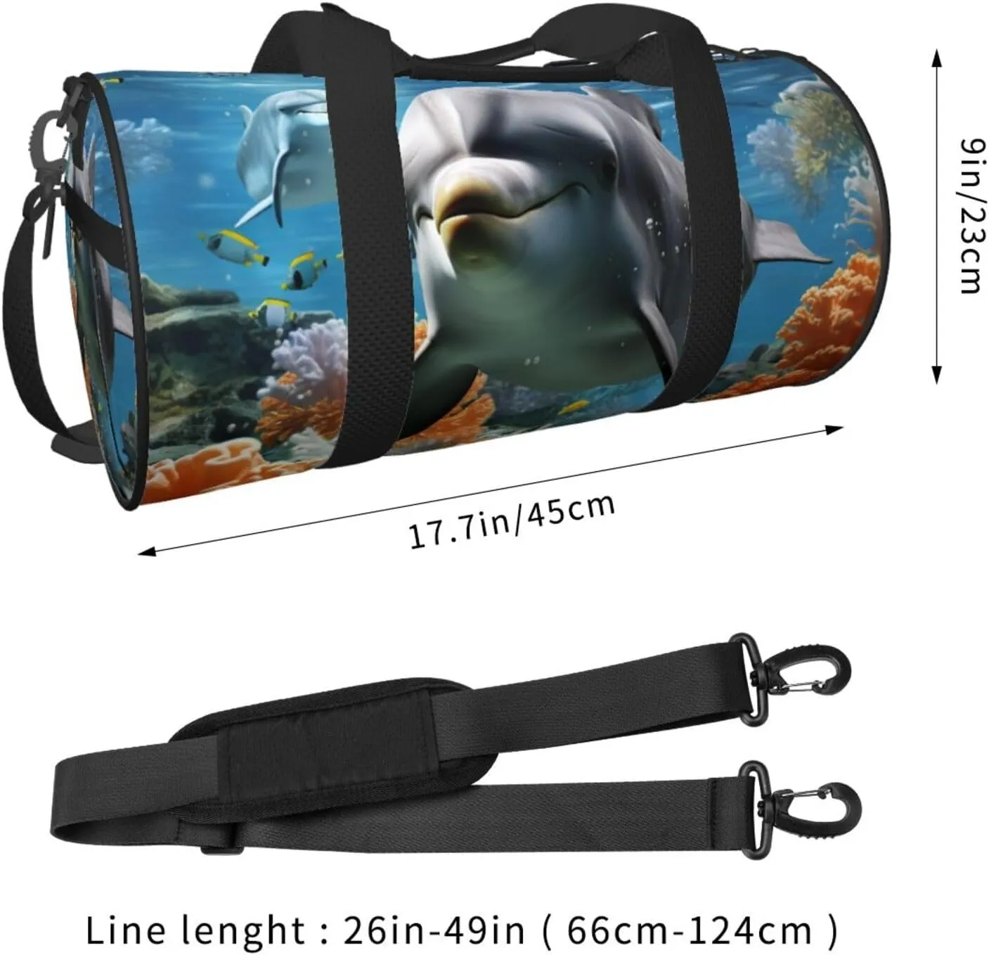 Travel Duffel Bag Dolphin In The Coral Reef Weekender Overnight Bag For Men Women Large Capacity Sports Gym Bag Canvas Carry On Tote Bags For Travel Yoga
