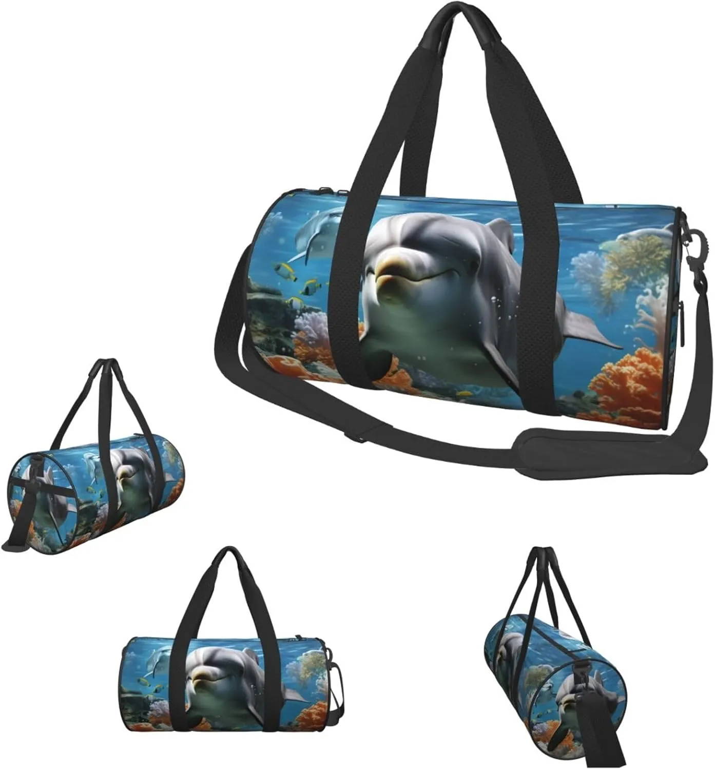 Travel Duffel Bag Dolphin In The Coral Reef Weekender Overnight Bag For Men Women Large Capacity Sports Gym Bag Canvas Carry On Tote Bags For Travel Yoga