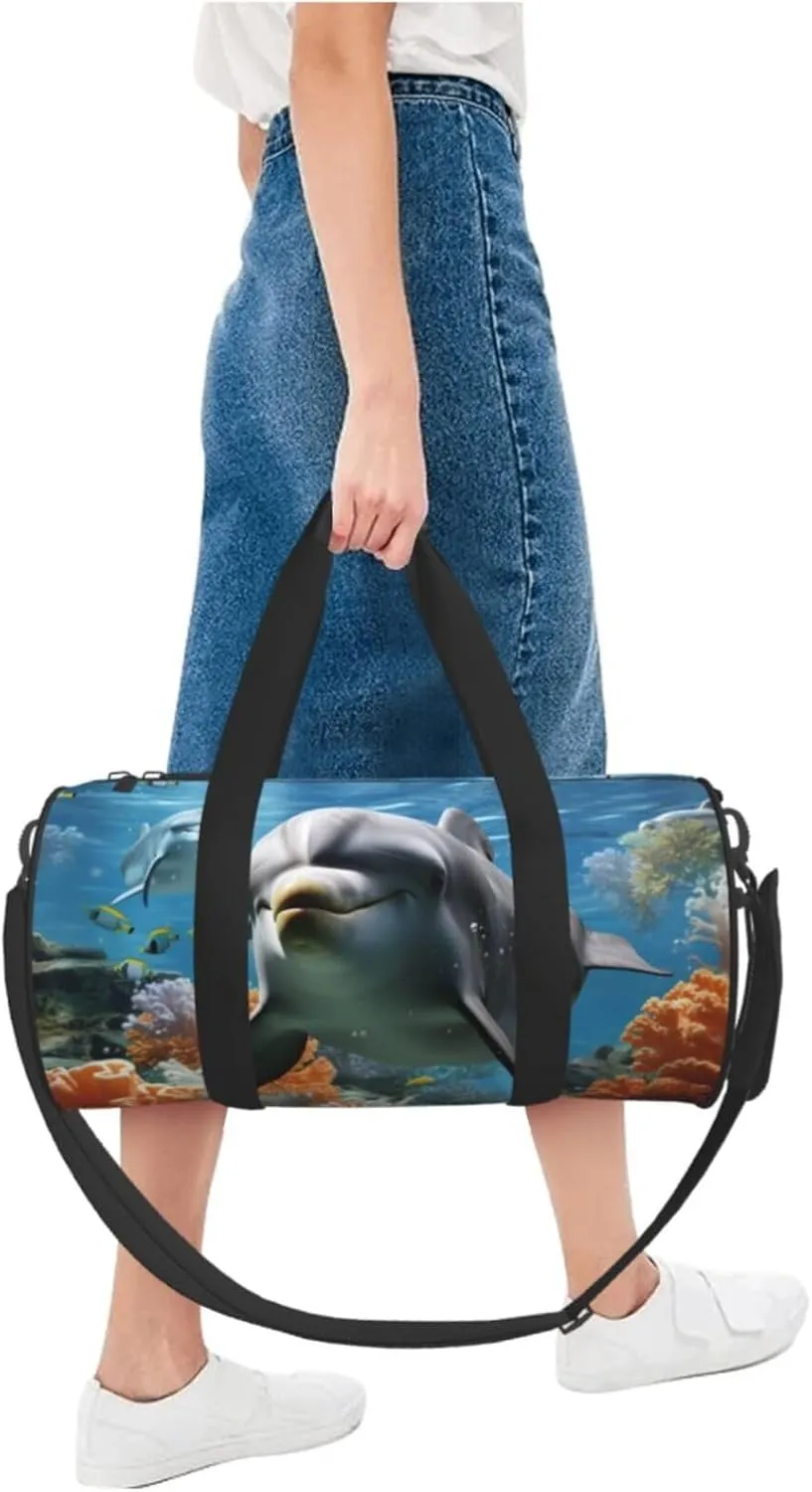 Travel Duffel Bag Dolphin In The Coral Reef Weekender Overnight Bag For Men Women Large Capacity Sports Gym Bag Canvas Carry On Tote Bags For Travel Yoga