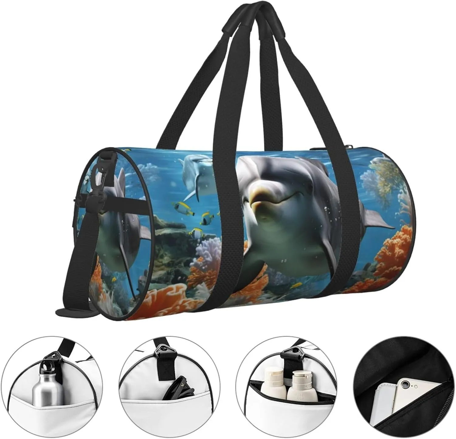 Travel Duffel Bag Dolphin In The Coral Reef Weekender Overnight Bag For Men Women Large Capacity Sports Gym Bag Canvas Carry On Tote Bags For Travel Yoga