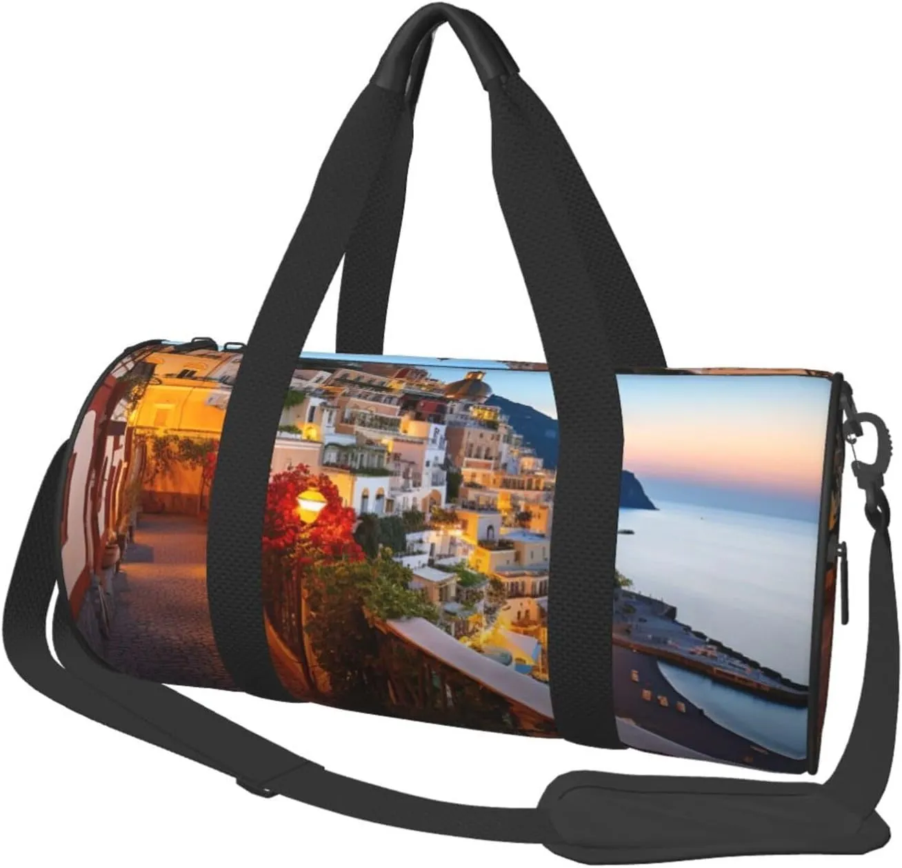 Travel Duffel Bag Foldable Weekender Overnight Bag Positano Seaside Sunset Sports Tote Gym Bag Large Capacity Lightweight Carry On Luggage Bag for Men Women