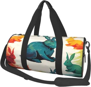Travel Duffel Bag Foldable Weekender Overnight Bag Rainbow Rabbit Sports Tote Gym Bags Large Capacity Lightweight Carry On Luggage Bags for Men Women
