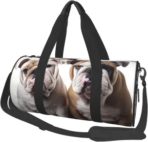 Travel Duffel Bag Foldable Weekender Overnight Bag Two Cute Bulldog Dogs Sports Tote Gym Bags Large Capacity Lightweight Carry On Luggage Bags for Men Women