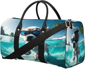 Travel Duffel Bag for Men & Women, Foldable Sports Gym Bag Tote Bag with Adjustable Shoulder Straps,Cool Dog Animal Sunglasses Overnight Weekender Carry On Bag for Workout, Yoga, Swimming