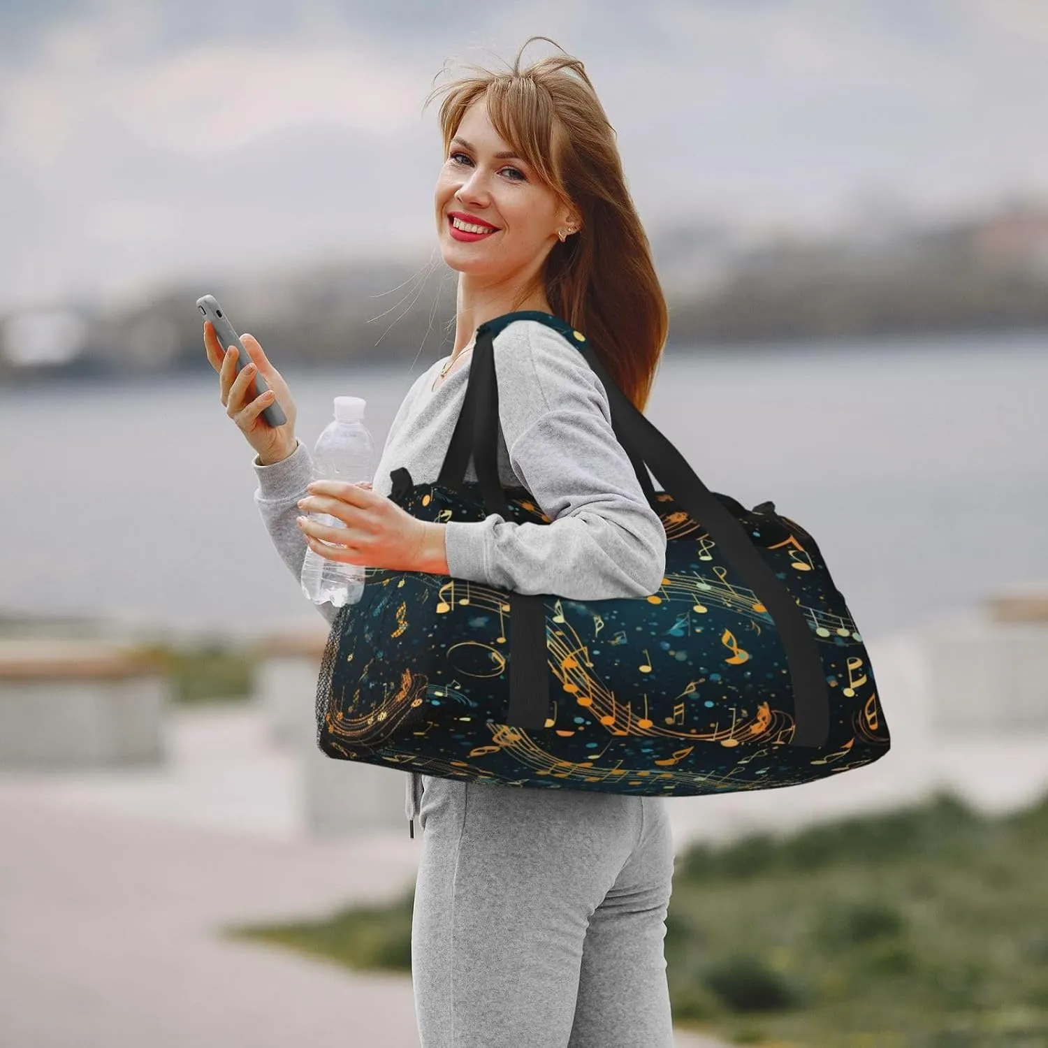 Travel Duffel Bag For Men Women, Abstract Music Notes Fantasy Galaxy Carry On Sport Gym Bag With Shoulder Strap Lightweight Waterproof Weekender Bag Overnight Bag