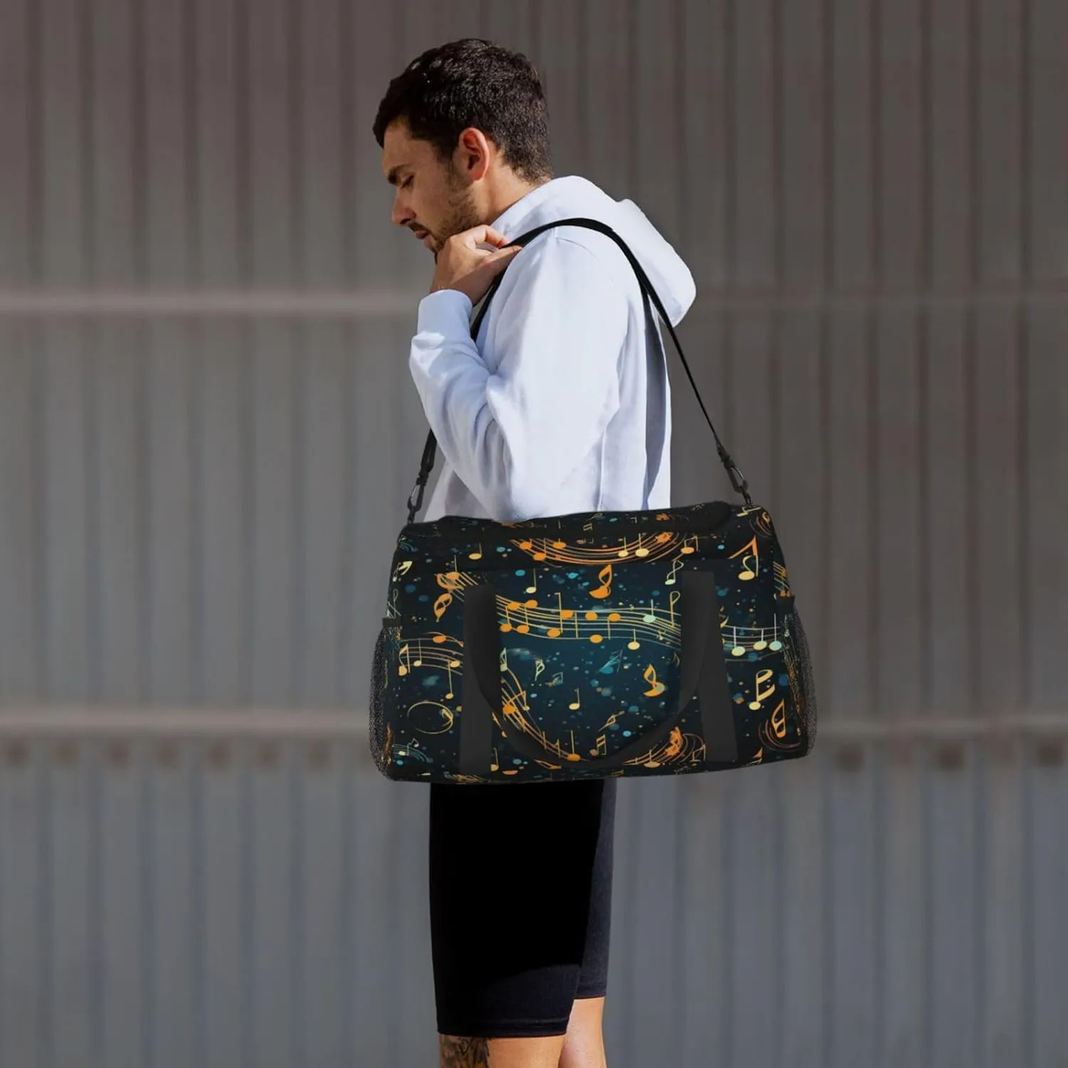 Travel Duffel Bag For Men Women, Abstract Music Notes Fantasy Galaxy Carry On Sport Gym Bag With Shoulder Strap Lightweight Waterproof Weekender Bag Overnight Bag