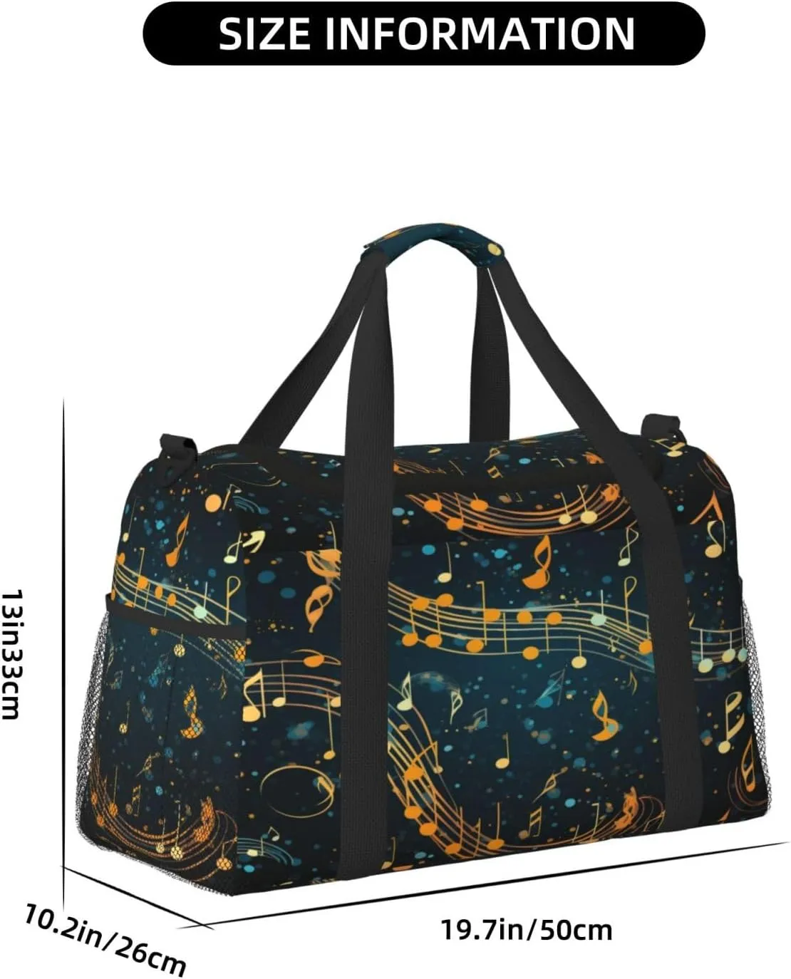 Travel Duffel Bag For Men Women, Abstract Music Notes Fantasy Galaxy Carry On Sport Gym Bag With Shoulder Strap Lightweight Waterproof Weekender Bag Overnight Bag