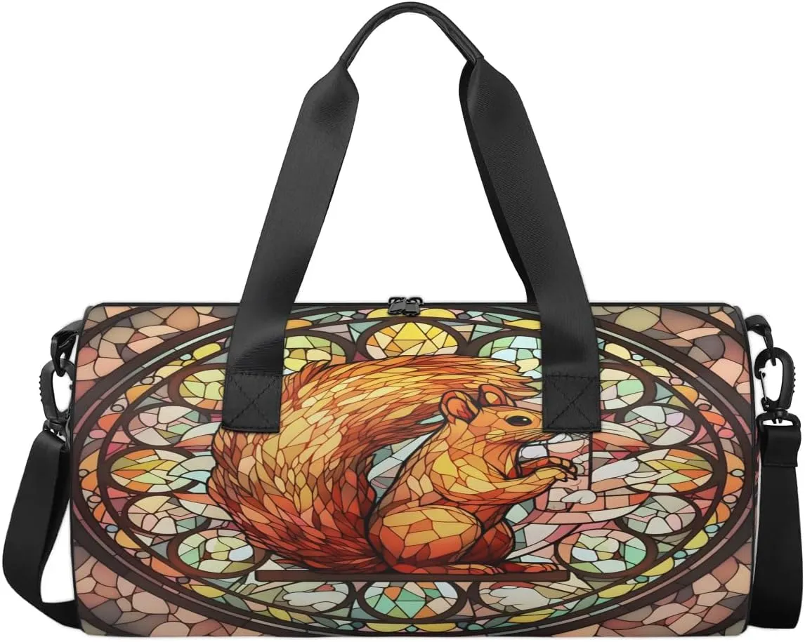 Travel Duffel Bag Glass Squirrel Sports Gym Bag for Womens Mens, Waterproof Weekend Overnight Bag Lightweight Carry on Bag for Airplanes Yoga Dance Beach Swim Hospital Holdalls,A-994