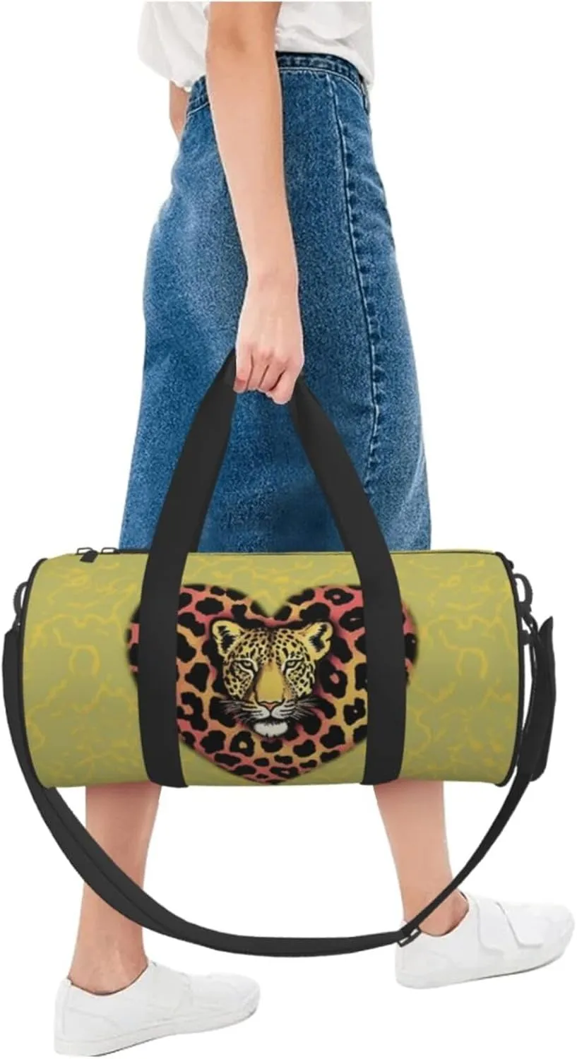 Travel Duffel Bag Leopard Heart Wallpaper Weekender Overnight Bag For Men Women Large Capacity Sports Gym Bag Canvas Carry On Tote Bags For Travel Yoga