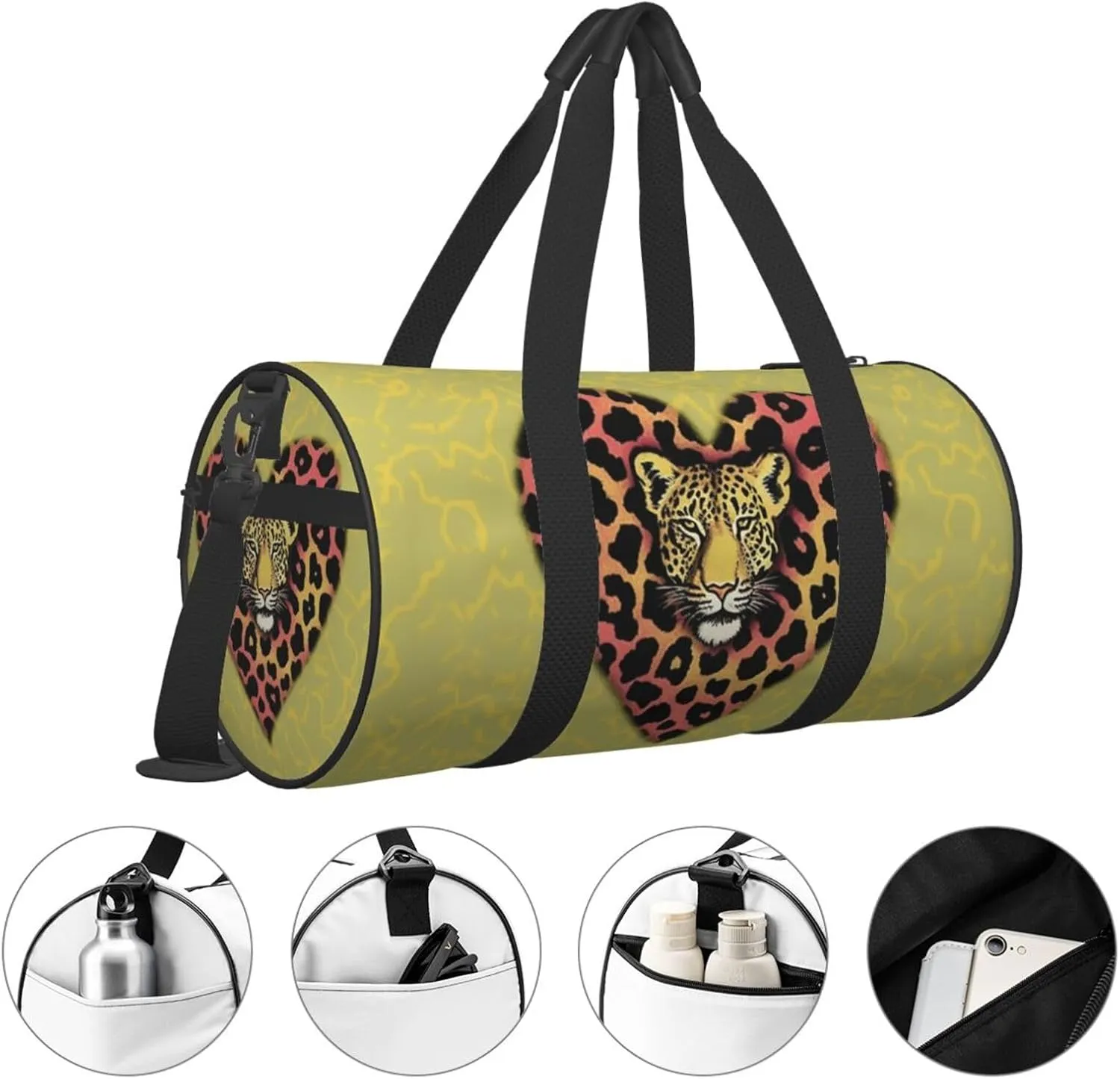 Travel Duffel Bag Leopard Heart Wallpaper Weekender Overnight Bag For Men Women Large Capacity Sports Gym Bag Canvas Carry On Tote Bags For Travel Yoga