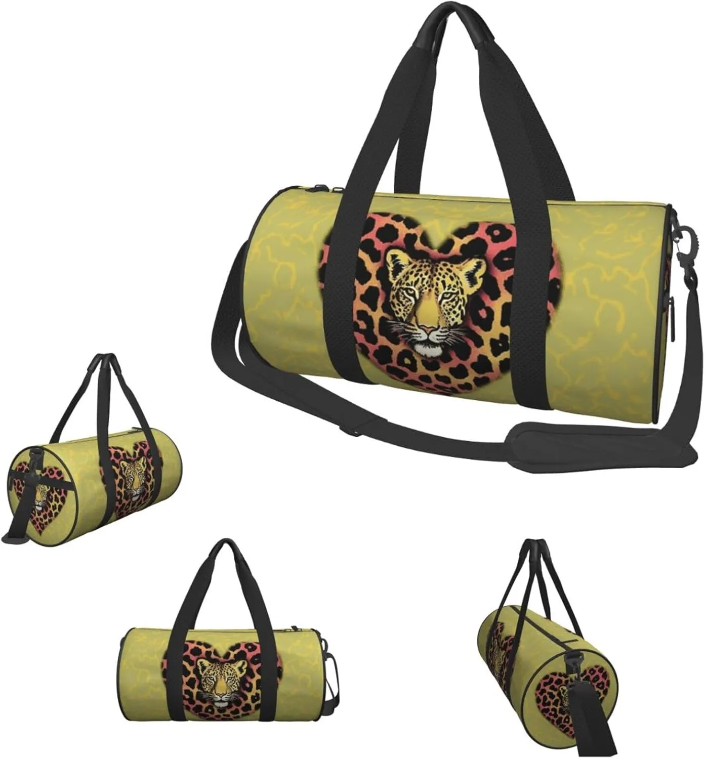 Travel Duffel Bag Leopard Heart Wallpaper Weekender Overnight Bag For Men Women Large Capacity Sports Gym Bag Canvas Carry On Tote Bags For Travel Yoga