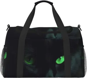 Travel Duffel Bag Lightweight Waterproof Carry On Tote Bag Foldable Weekender Overnight Bags Black Cat Green Eyes Sport Gym Bag For Women Men