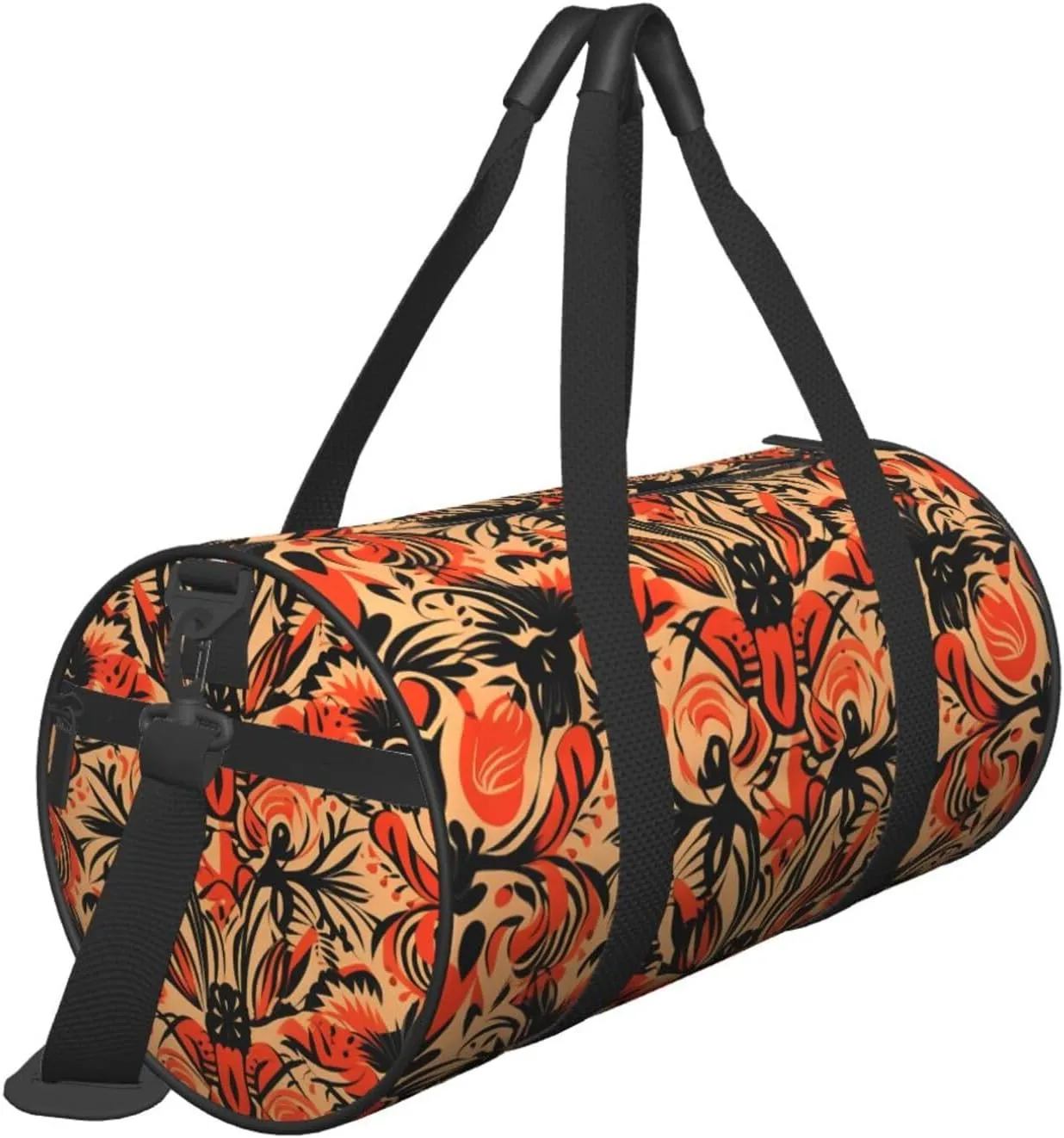 Travel Duffel Bag Orange Folk Pattern Weekender Overnight Bag For Men Women Large Capacity Sports Gym Bag Canvas Carry On Tote Bags For Travel Yoga