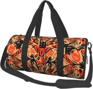 Travel Duffel Bag Orange Folk Pattern Weekender Overnight Bag For Men Women Large Capacity Sports Gym Bag Canvas Carry On Tote Bags For Travel Yoga