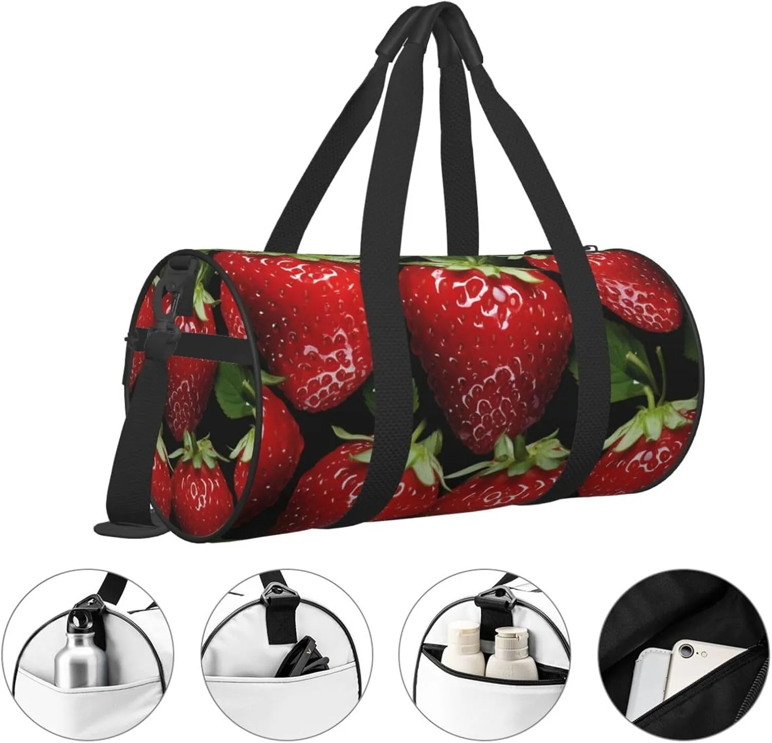 Travel Duffel Bag Red Strawberry Weekender Overnight Bag For Men Women Large Capacity Sports Gym Bag Canvas Carry On Tote Bags For Travel Yoga