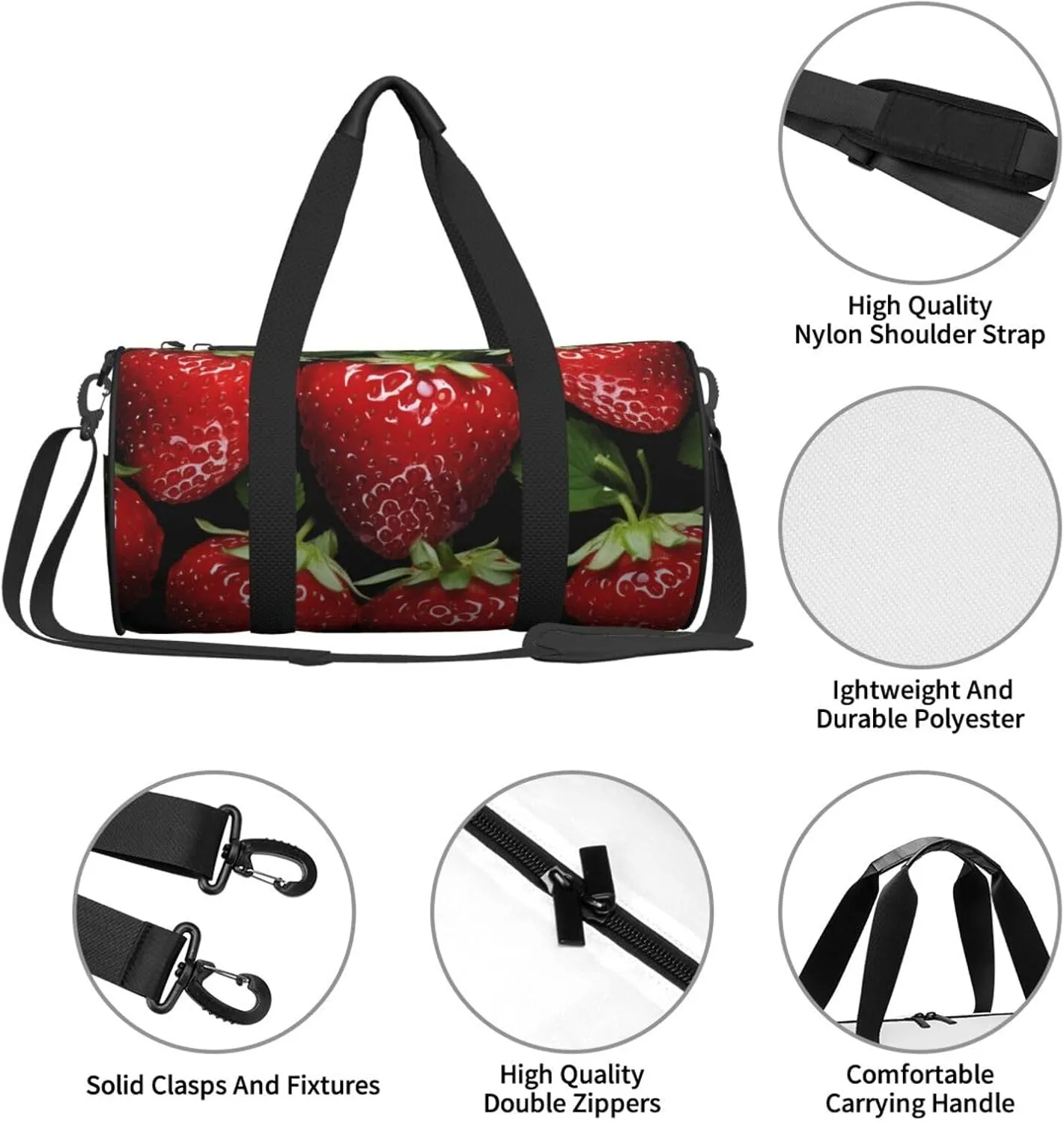 Travel Duffel Bag Red Strawberry Weekender Overnight Bag For Men Women Large Capacity Sports Gym Bag Canvas Carry On Tote Bags For Travel Yoga