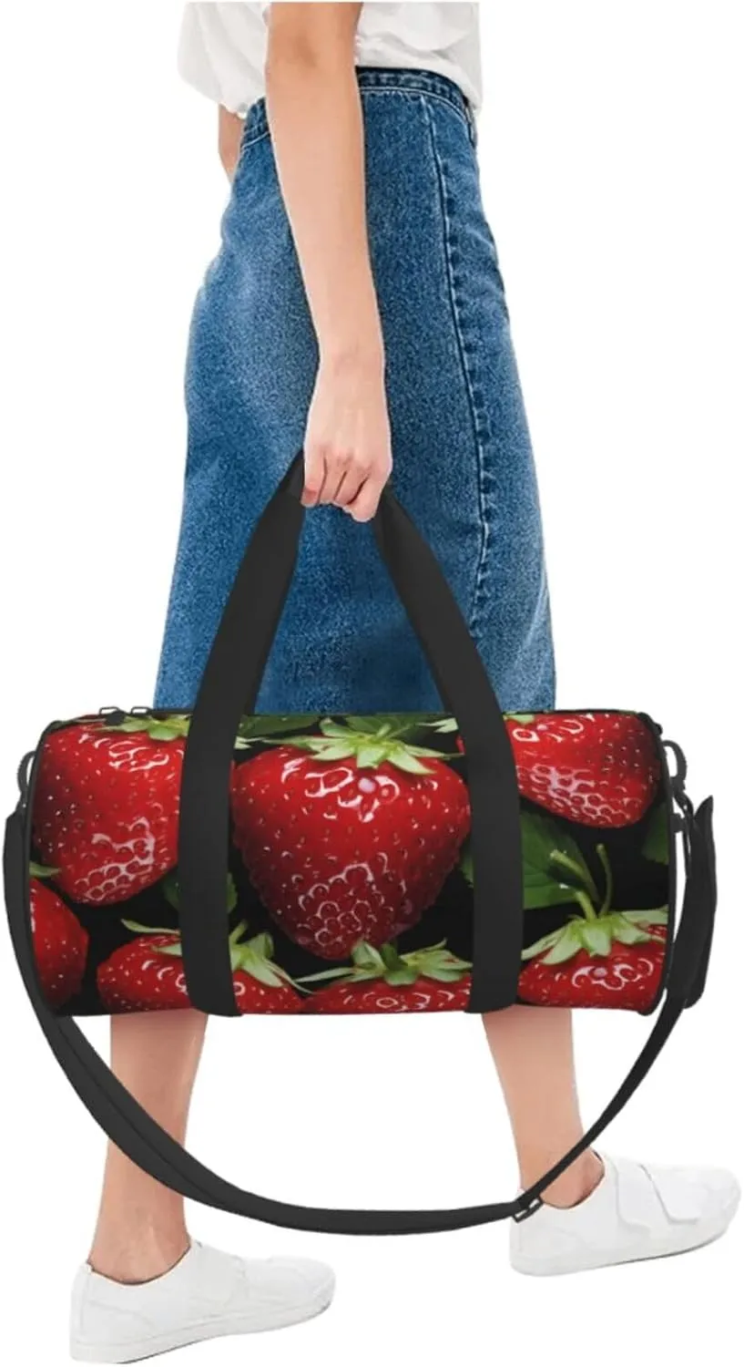Travel Duffel Bag Red Strawberry Weekender Overnight Bag For Men Women Large Capacity Sports Gym Bag Canvas Carry On Tote Bags For Travel Yoga