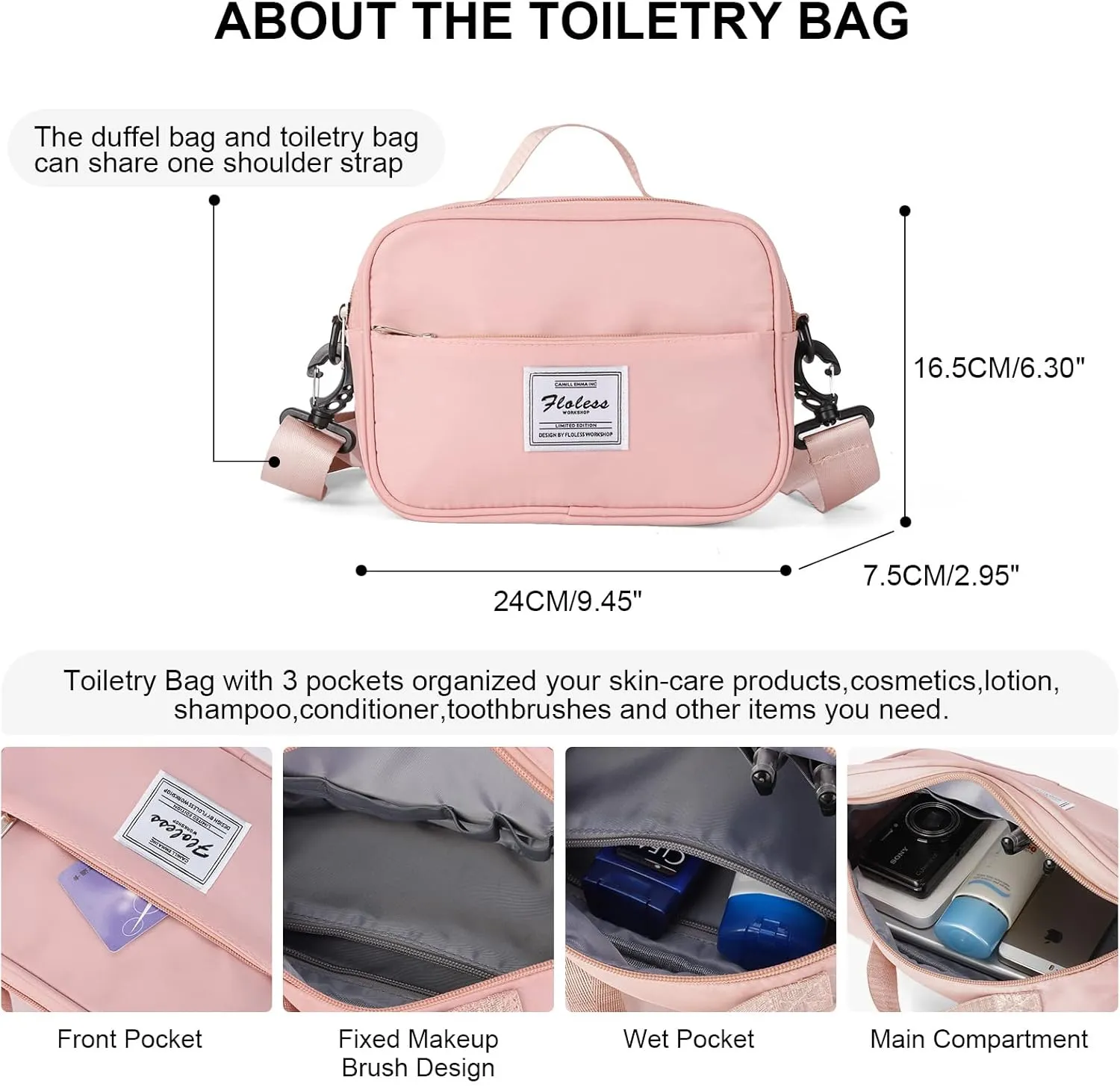Travel Duffel Bag, Sports Tote COLOY Bag, Shoulder Weekender Overnight Bag for Women(F-Pink with Toiletry Bag&Fanny Pack)