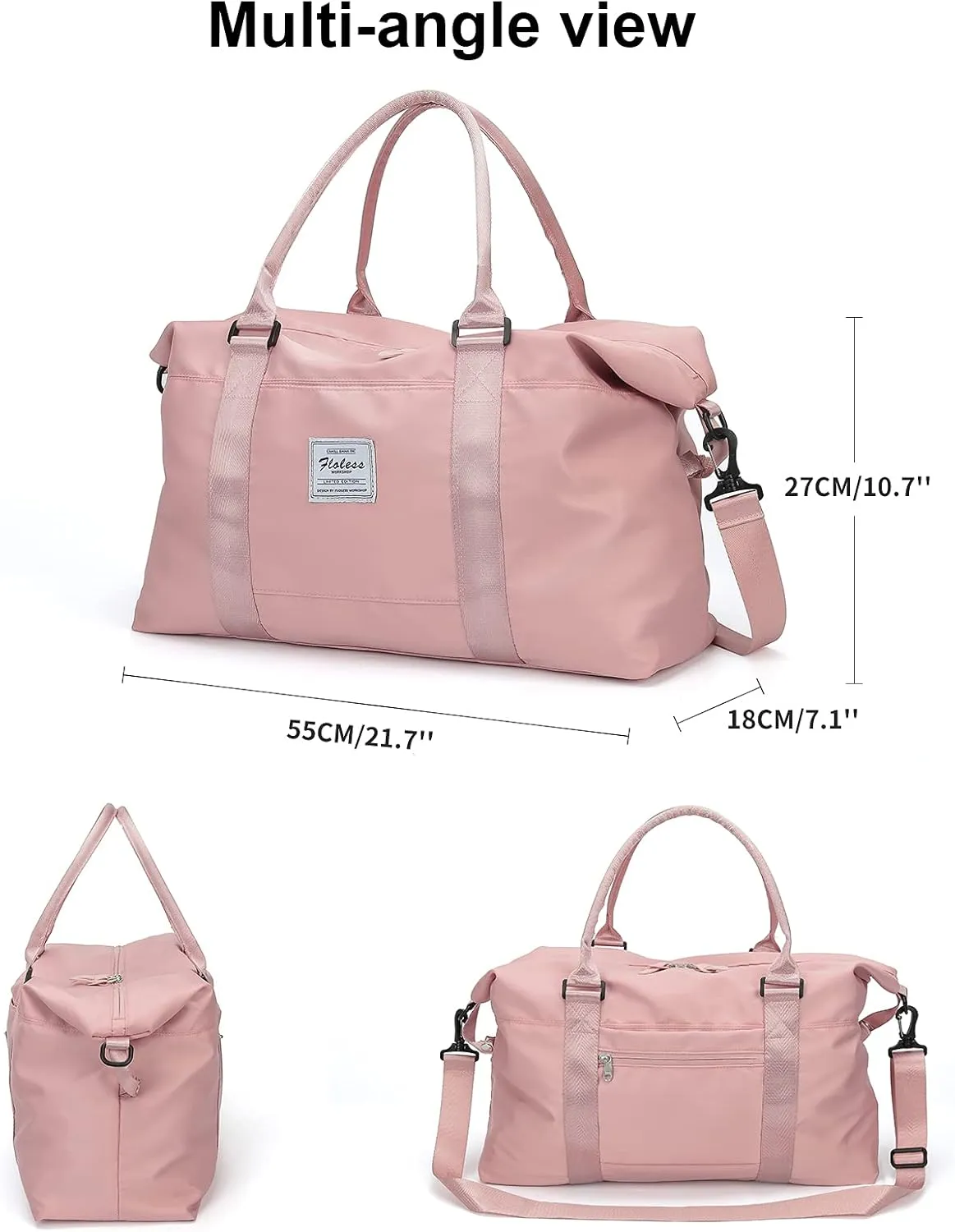Travel Duffel Bag, Sports Tote COLOY Bag, Shoulder Weekender Overnight Bag for Women(F-Pink with Toiletry Bag&Fanny Pack)