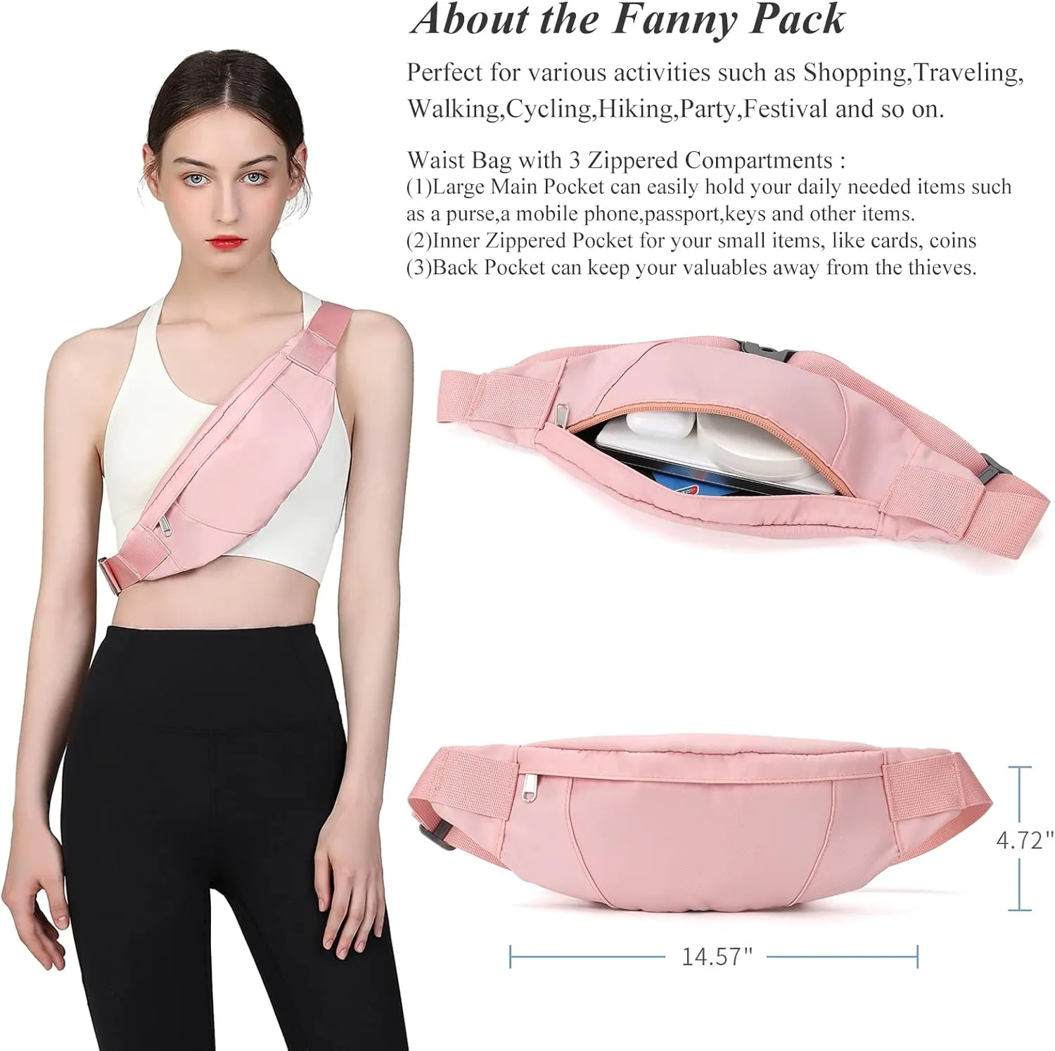 Travel Duffel Bag, Sports Tote COLOY Bag, Shoulder Weekender Overnight Bag for Women(F-Pink with Toiletry Bag&Fanny Pack)