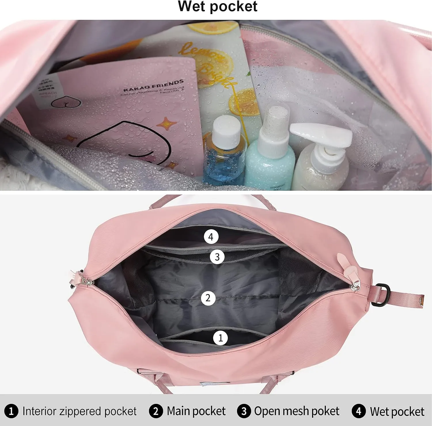 Travel Duffel Bag, Sports Tote COLOY Bag, Shoulder Weekender Overnight Bag for Women(F-Pink with Toiletry Bag&Fanny Pack)