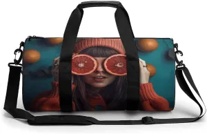 Travel Duffel Bag Weekender Bags for Men Women Large Capacity Overnight Bags Grapefruit Covering Eyes Travel Sports Gym Bag Canvas Carry On Tote Bags for Travel Yoga