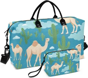 Travel Duffel Bags for Unisex-Adult, Personal Item Travel Duffel Bag with Shoes Compartment, Carry On Bag for Women, Travel, Gym, Weekend,Camel Print Blue