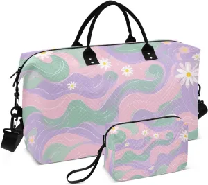 Travel Duffel Bags for Unisex-Adult, Personal Item Travel Duffel Bag with Shoes Compartment, Carry On Bag for Women, Travel, Gym, Weekend,Fluid Flower