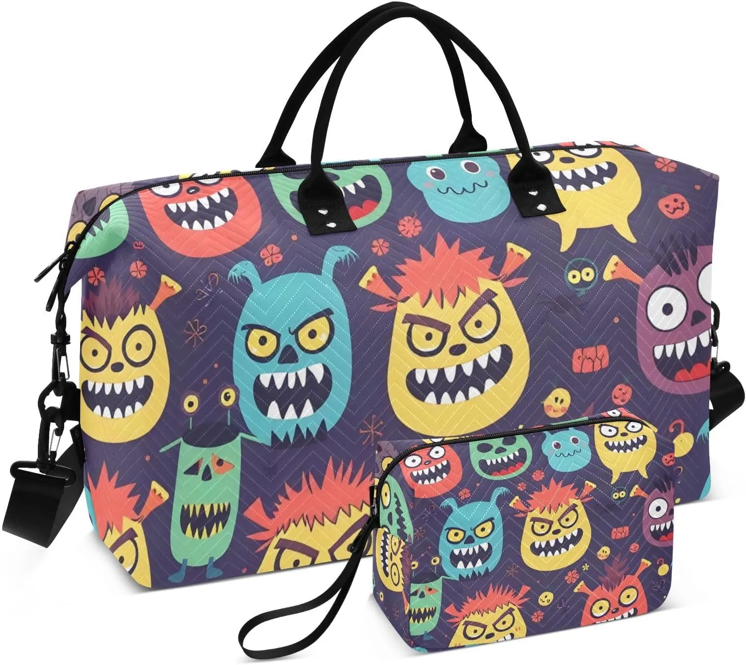 Travel Duffel Bags for Unisex-Adult, Personal Item Travel Duffel Bag with Shoes Compartment, Carry On Bag for Women, Travel, Gym, Weekend,Halloween Monsters