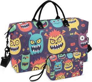 Travel Duffel Bags for Unisex-Adult, Personal Item Travel Duffel Bag with Shoes Compartment, Carry On Bag for Women, Travel, Gym, Weekend,Halloween Monsters