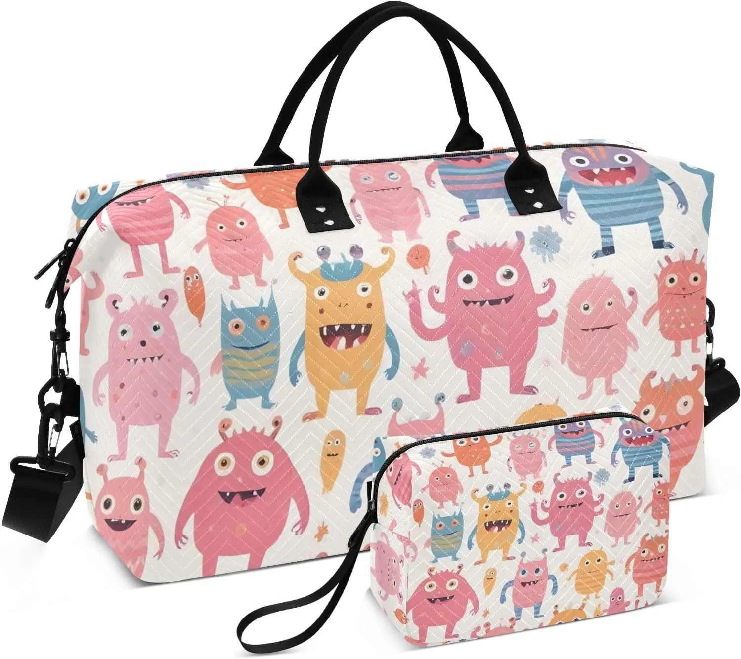 Travel Duffel Bags for Unisex-Adult, Personal Item Travel Duffel Bag with Shoes Compartment, Carry On Bag for Women, Travel, Gym, Weekend,Happy Monster Pattern