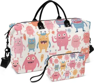 Travel Duffel Bags for Unisex-Adult, Personal Item Travel Duffel Bag with Shoes Compartment, Carry On Bag for Women, Travel, Gym, Weekend,Happy Monster Pattern